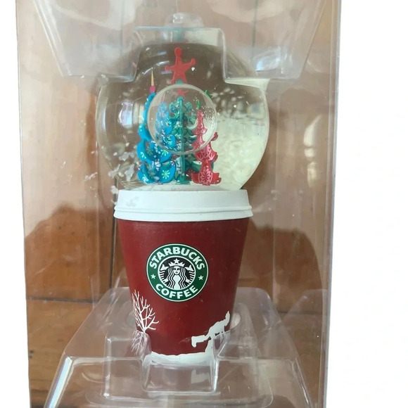 Starbucks Holiday 2006 Christmas Tree Red Coffee Cup Snow Globe w/ Plastic Case - Picture 1 of 4